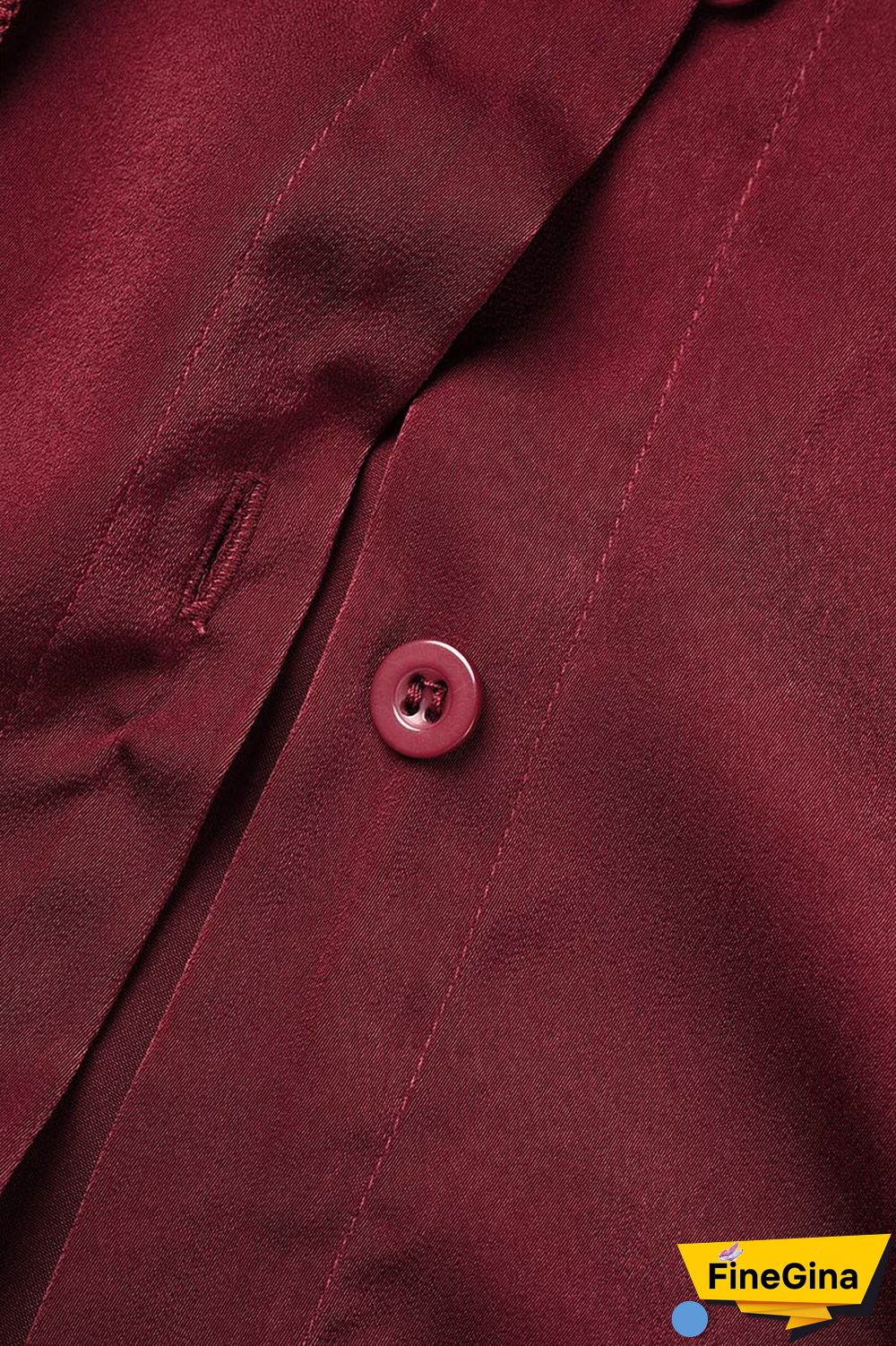 Burgundy Casual Solid Patchwork Shirt Collar Tops