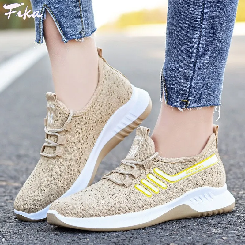 2021 New Women Flats Shoes Casual Ladies Shoes Lace-Up Female Mesh Breathable Tenis Ladies Black Sneakers Zapatillas Mujer
