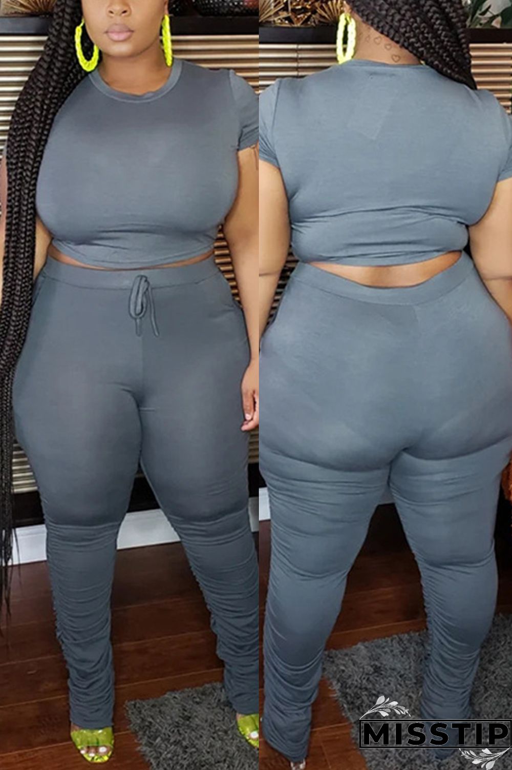 Green Fashion Casual Trousers Plus Size Two-piece Set