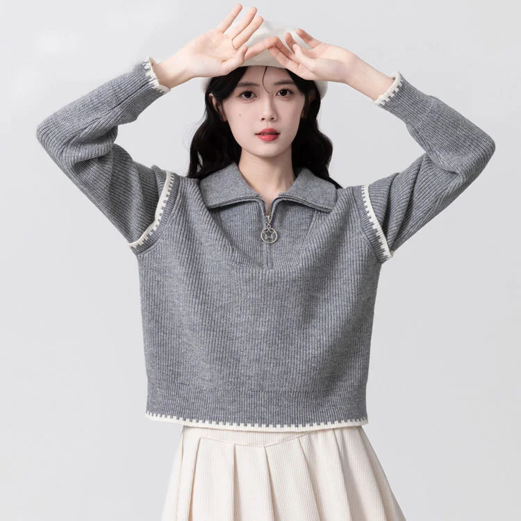 Athvotar Athvotar Turtleneck Sweater Women's New Winter Splicing Knitted Jersey Loose Design Top