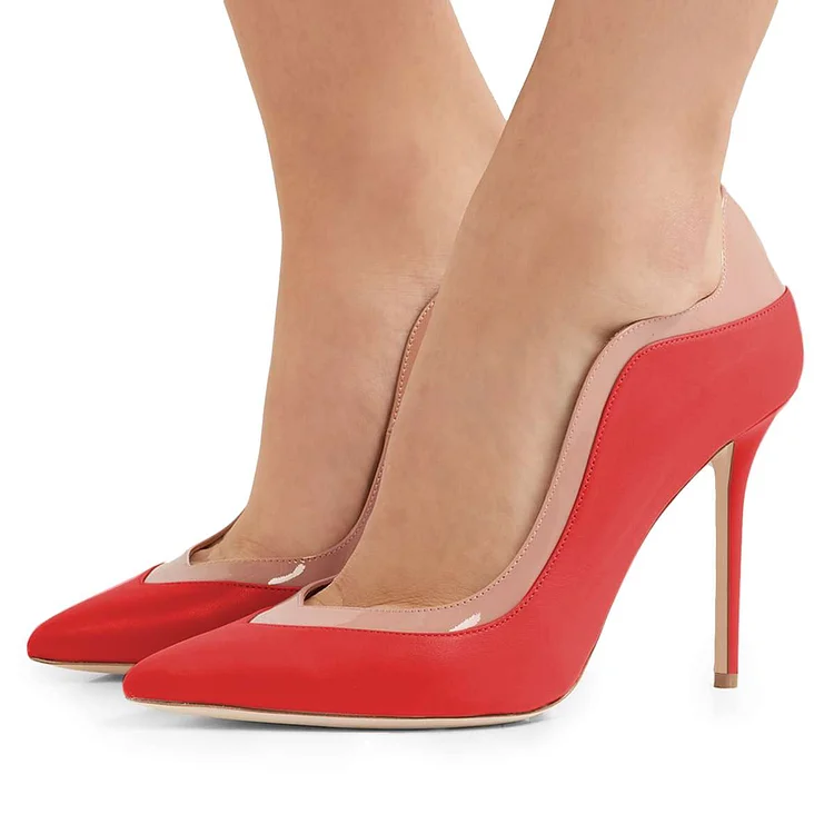 Red and Blush Office Heels Pointy Toe Stilettos Pumps by FSJ |FSJ Shoes