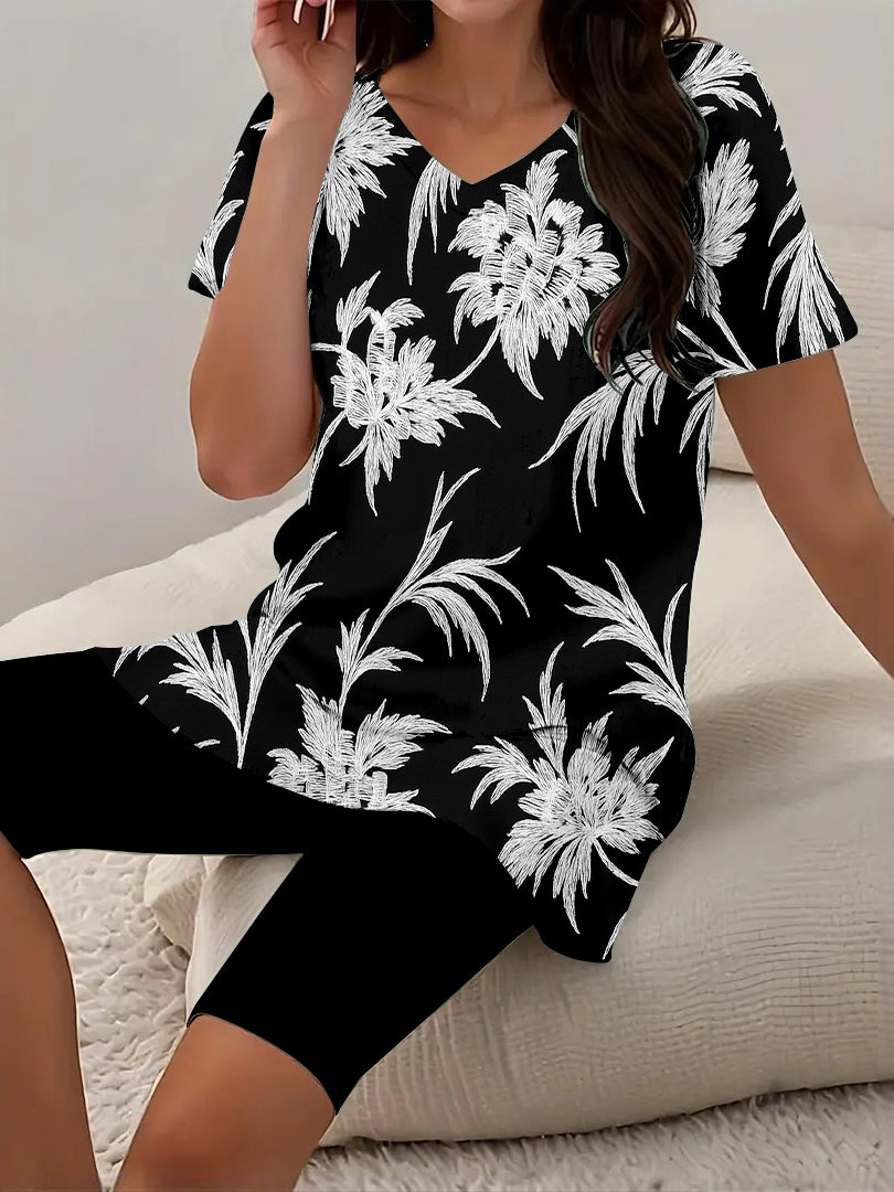 Women Long Sleeve V-neck Graphic Floral Printed Top