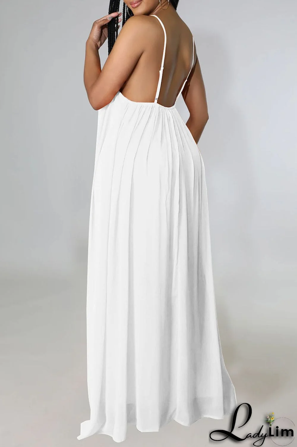 Orange Red Casual Solid Split Joint Backless Spaghetti Strap Sling Dress Dresses