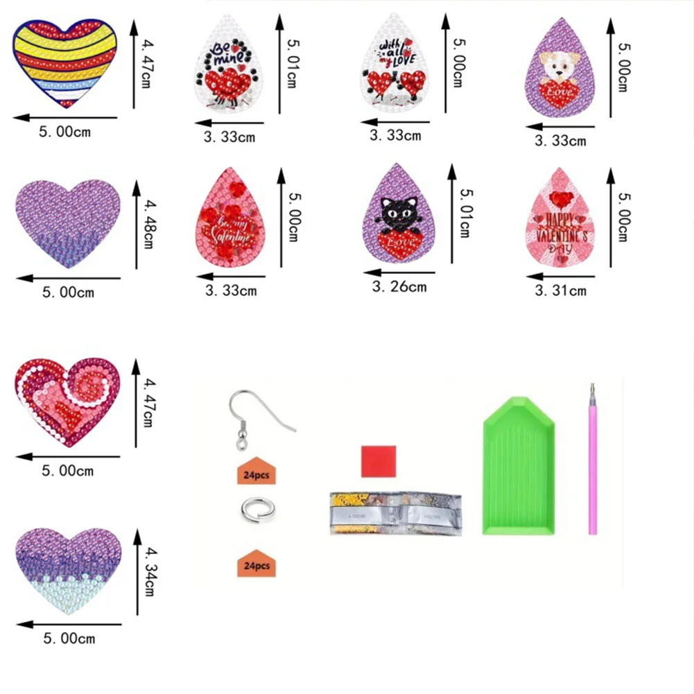 DIY 10 Pairs Cartoon Heart Double Sided Dangle Drop Diamond Art Earring Kit for Women