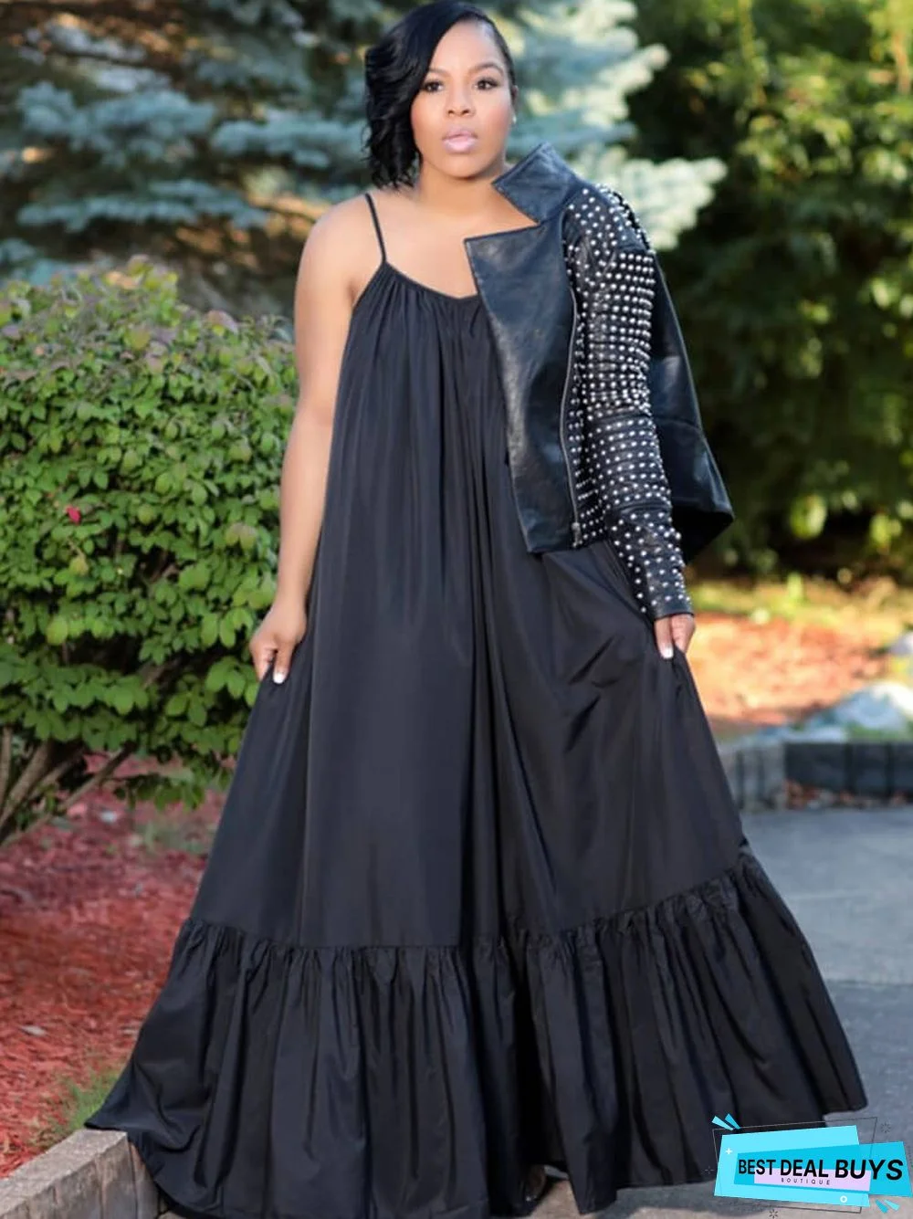 Plus Size Spaghetti Strap Ruffle Beach Maxi Swing Dresses