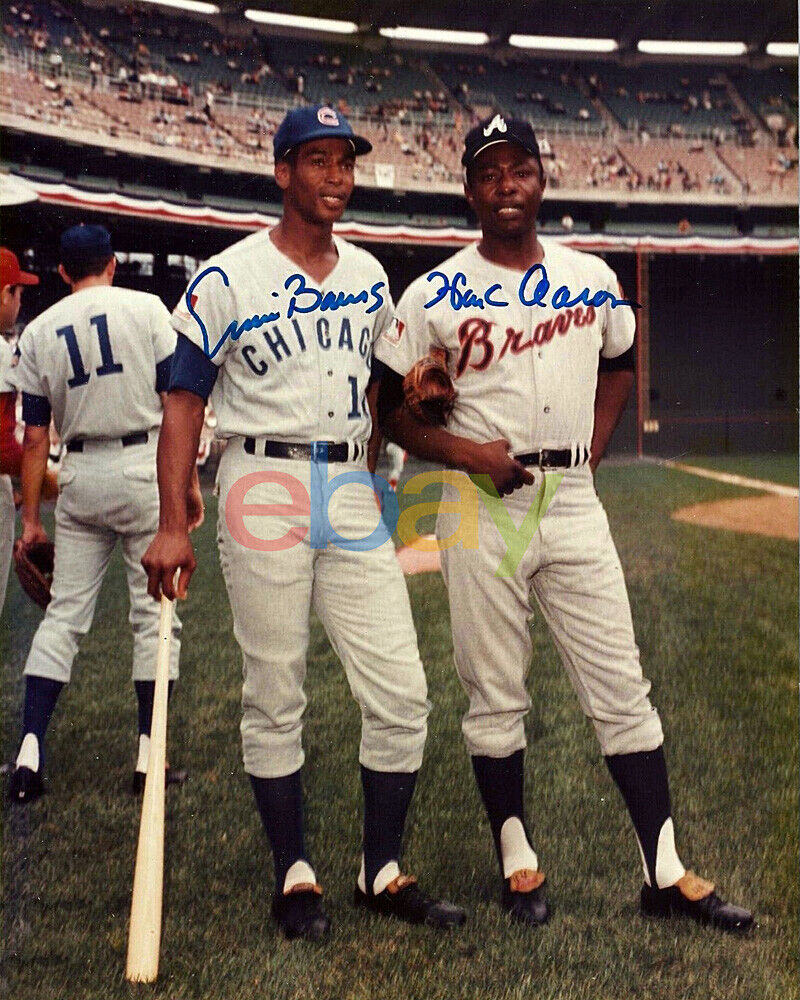 ERNIE BANKS & HANK AARON HOF SIGNED AUTOGRAPHED 8X10 Photo Poster painting CUBS BRAVES reprint