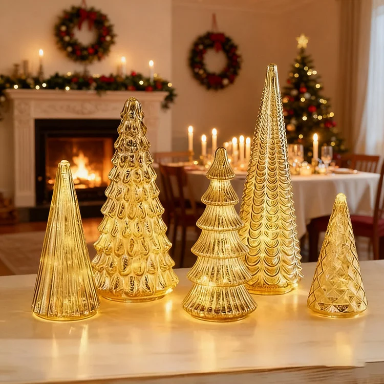 Set Of 5 Illuminated Mercury Glass Trees