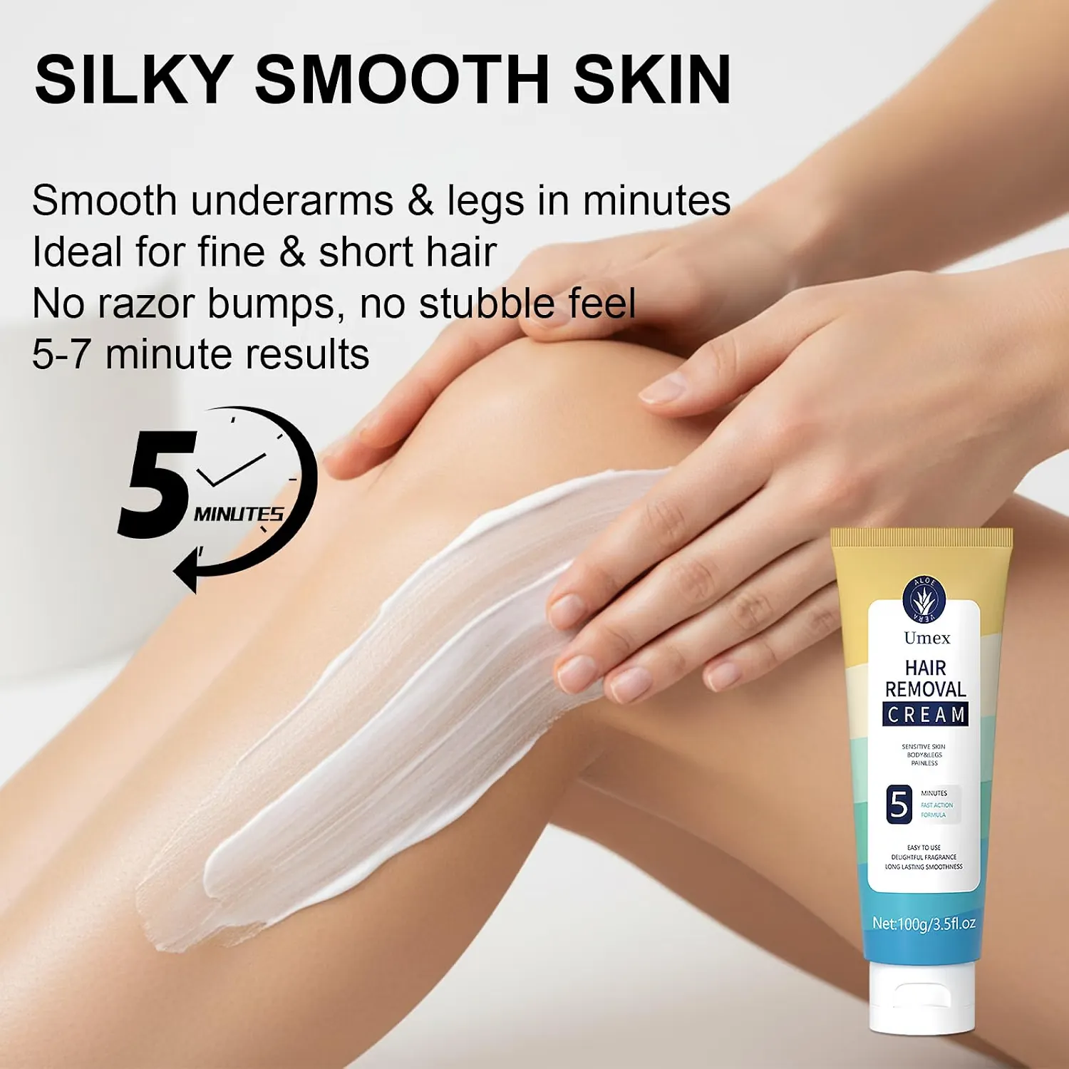 Applying hair removal cream evenly before rinsing