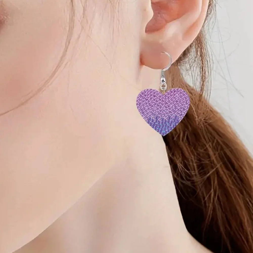 DIY 10 Pairs Cartoon Heart Double Sided Dangle Drop Diamond Art Earring Kit for Women