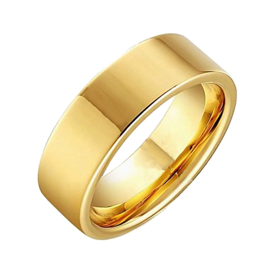 6MM 8MM Gold Flat Wedding High Polished Couples Tungsten Rings