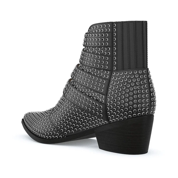 Black Buckle Stud Chunky Heel Fashion Ankle Boots Vdcoo