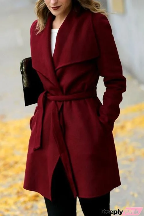 Belted Lapel Woolen Coat