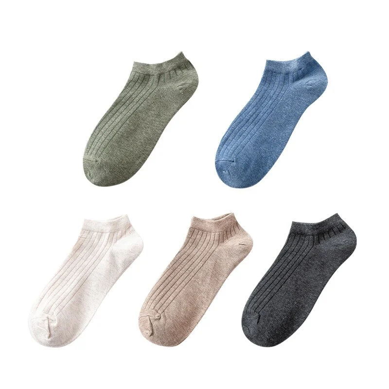 5 Pairs Women Simple Solid Cotton Casual Striped Short Socks for Ladies Breathable Comfortable Soft Trendy Japanese Korea Sox