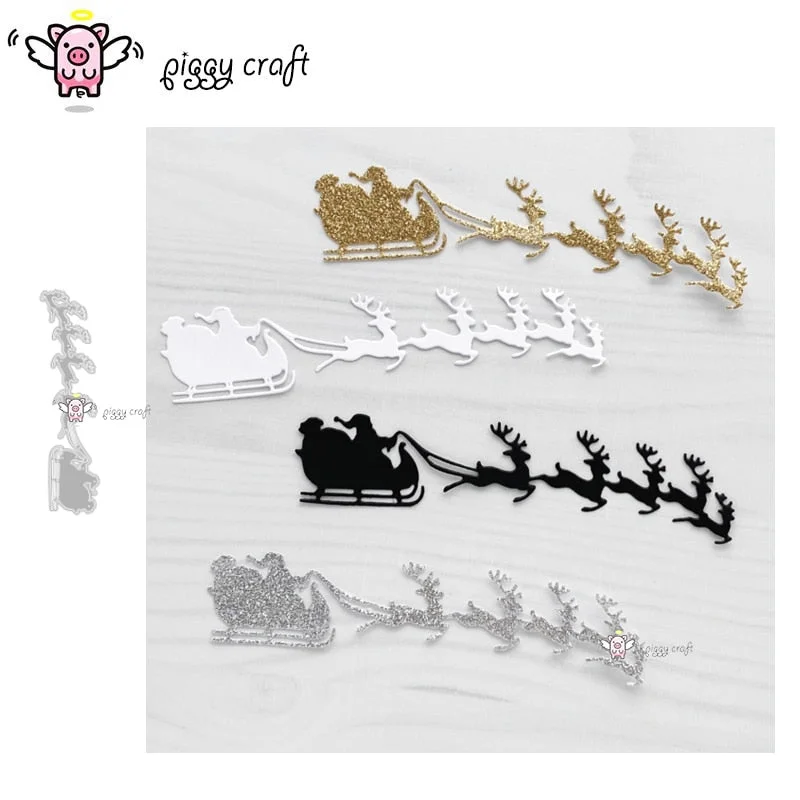 Piggy Craft metal cutting dies cut die mold Christmas santa sleigh deer Scrapbook paper craft knife mould blade punch stencils