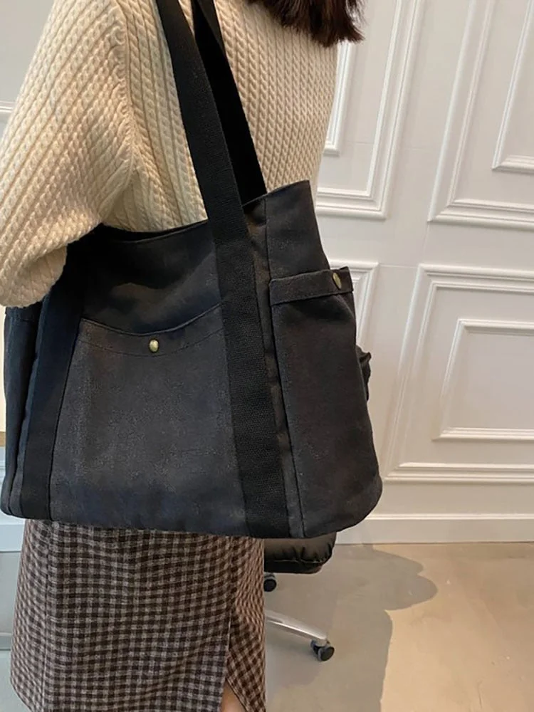 Xpoko Simple Crossbody Bag Casual Tote Shoulder Women's Bags Canvas Shopping Bag Student Book Bag Cotton Handbags Female Messenger Bag
