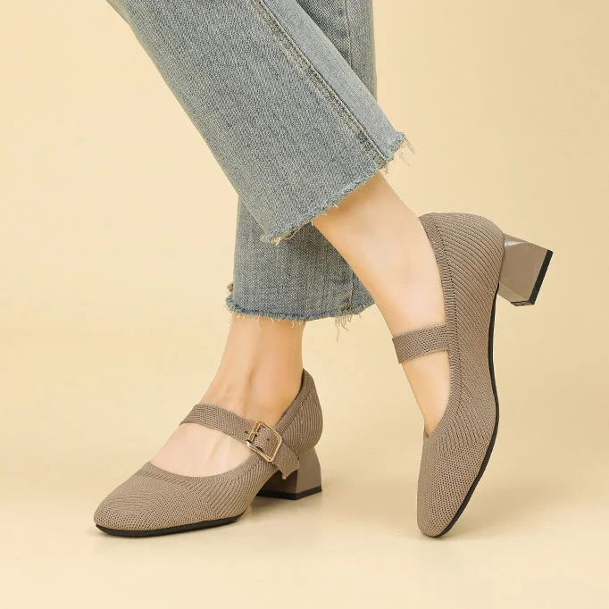 Middle Heeled Flying Woven Shoes Thick Heeled Shoes Radinnoo.com