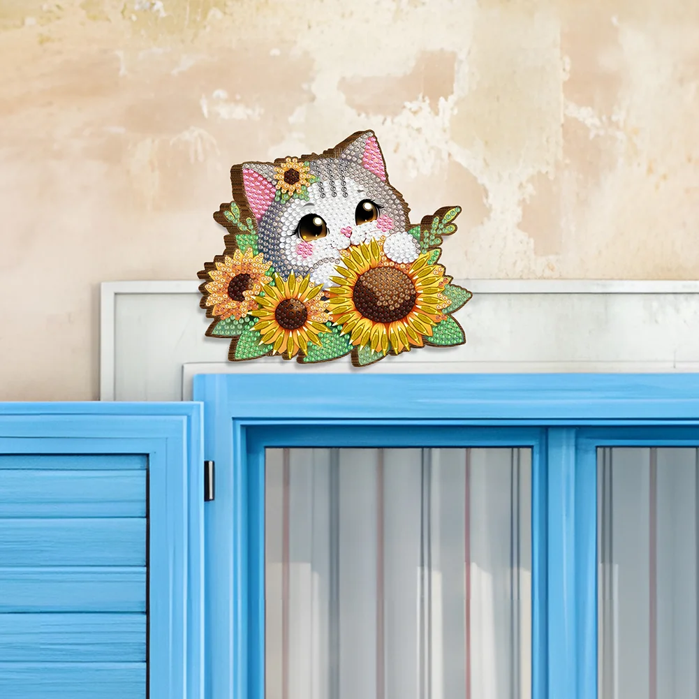 2Pcs Sunflower Cat Diamond Painting Door Corner Sign Rhinestone Door Frame Decor