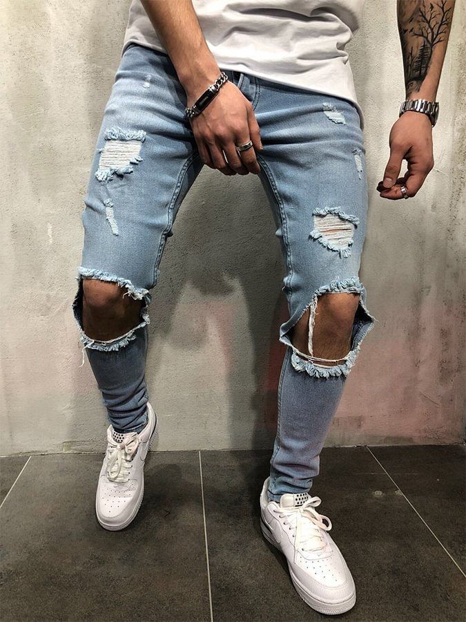 Men Ripped Washed Jeans