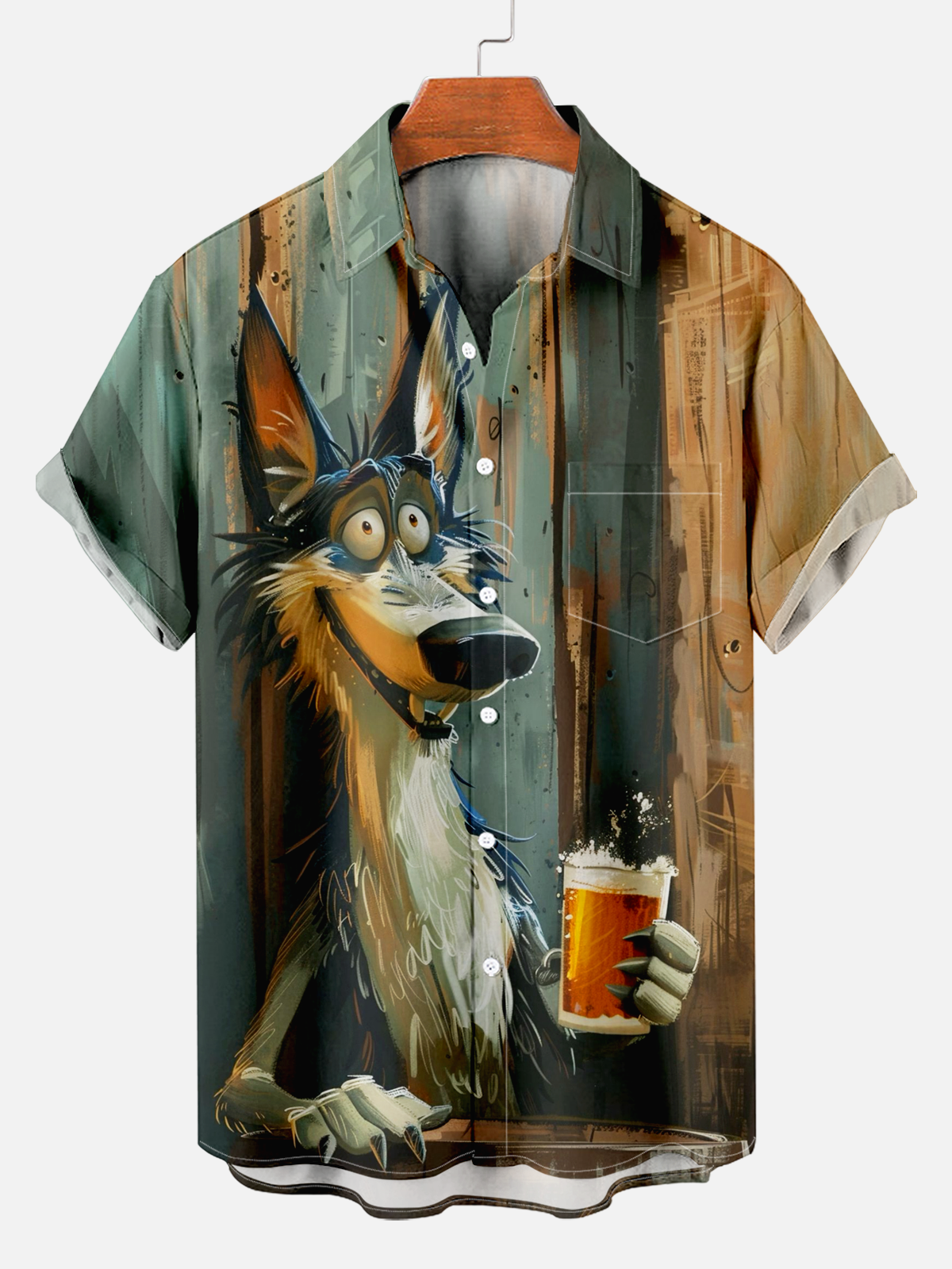 Men's Dog and Beer Print Shirt PLUSCLOTHESMAN