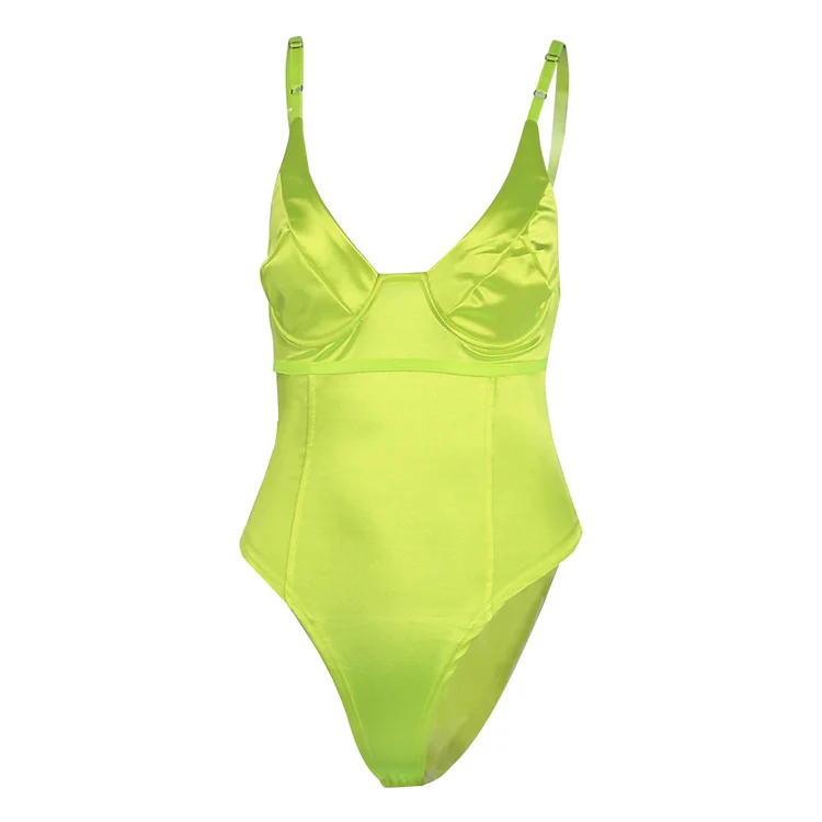 V-neck Pure Color Slip Bodysuit - Modakawa Modakawa