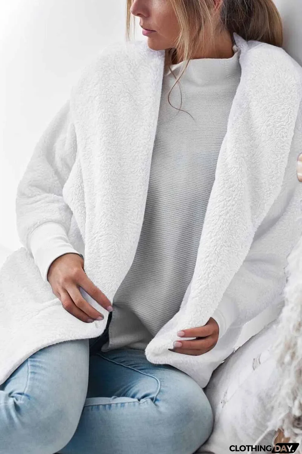 Plush Hooded Solid Color Coat