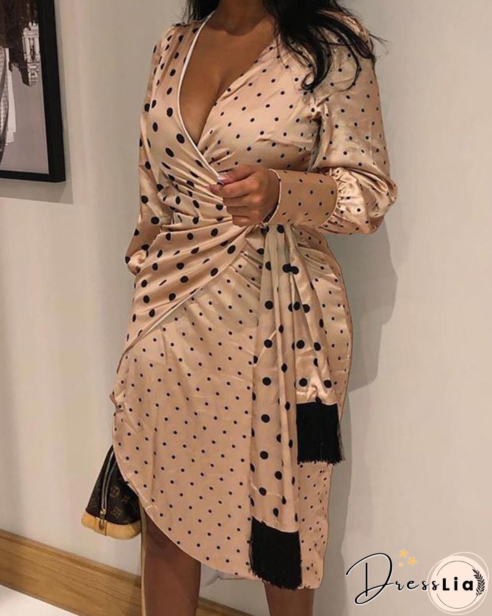Polka Dot Spliced Wrap Dress