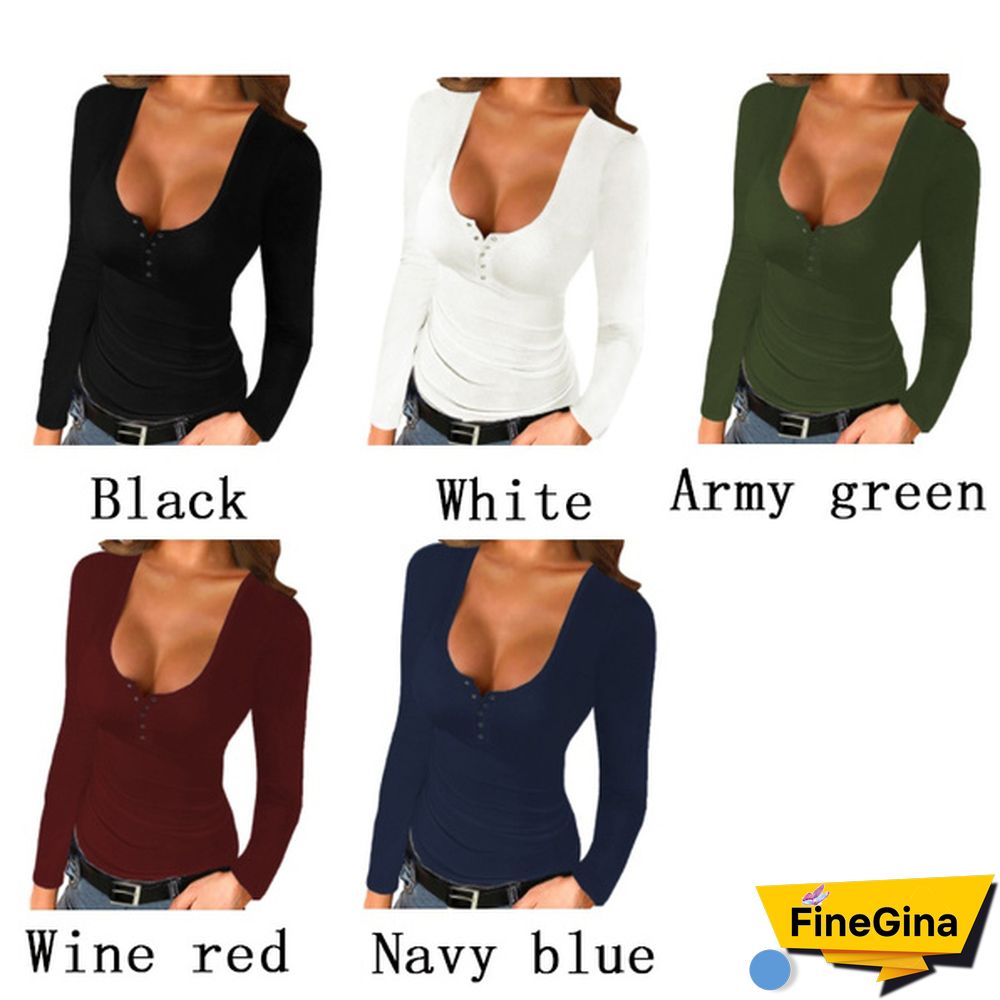 Spring Tight-fitting Bottoming Shirt U-neck Ribbed Long-sleeved Blouse Women's Clothing