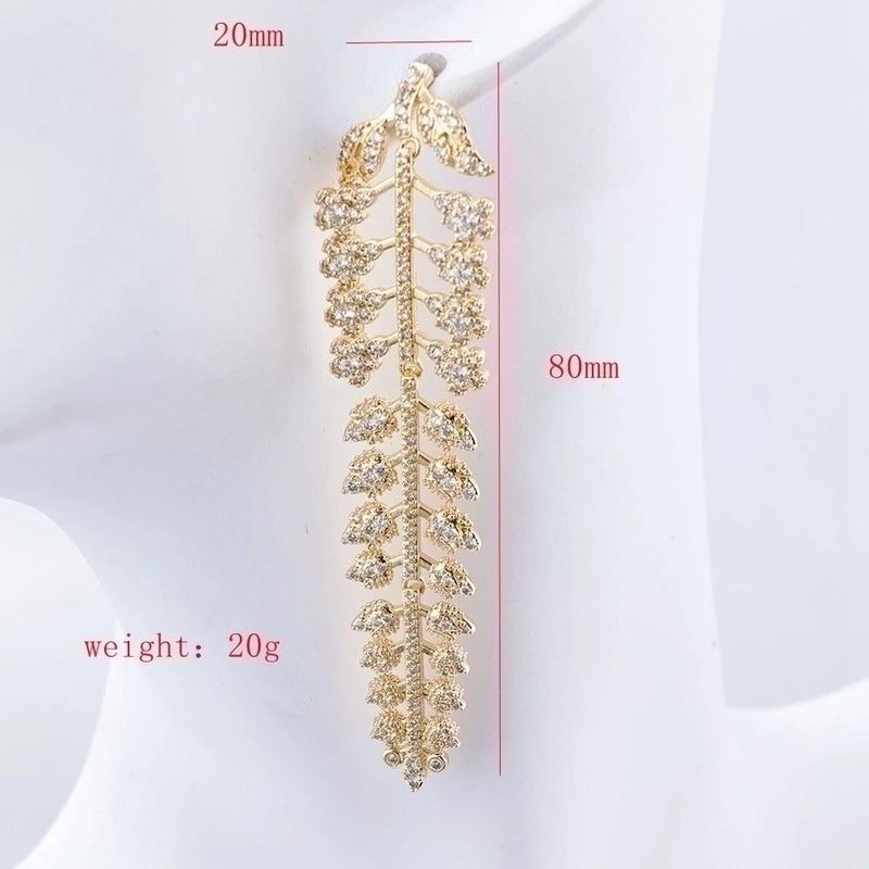 1 Pair Cute Leaves Inlay Copper Zircon Rose Gold Plated Drop Earrings