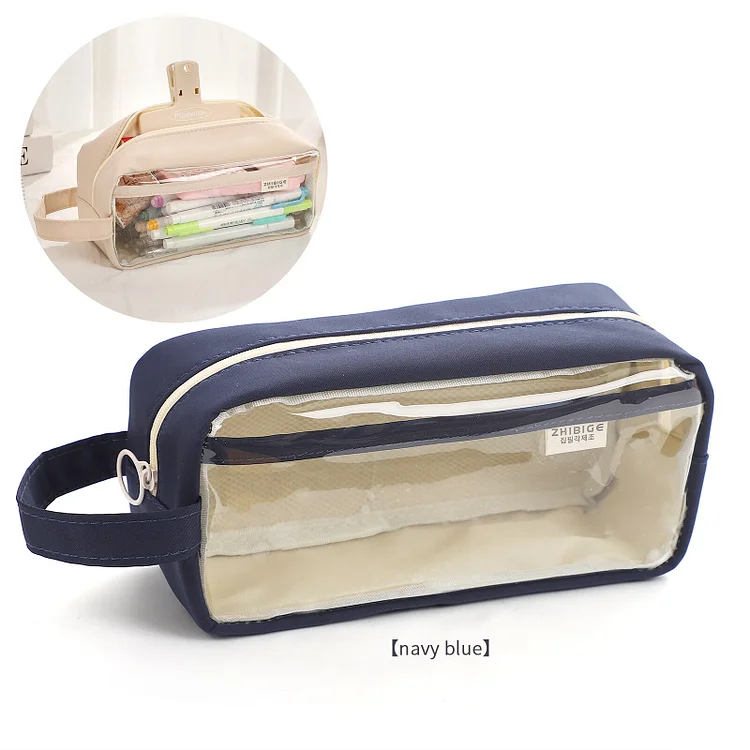 Journalsay Simple Large-capacity Transparent Pencil Case Portable Zipper Storage Pencil Bag Stationary Organizer