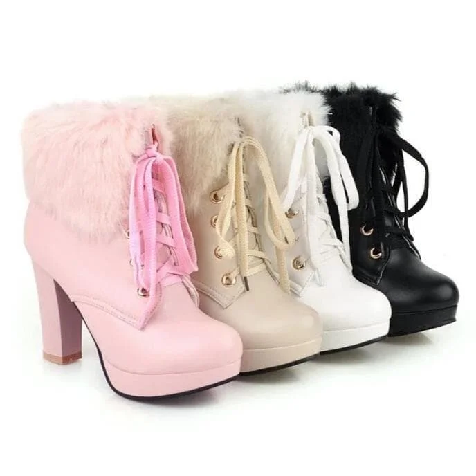 Black/White/Pink/Beige Elegant High-heeled Boots SP14616