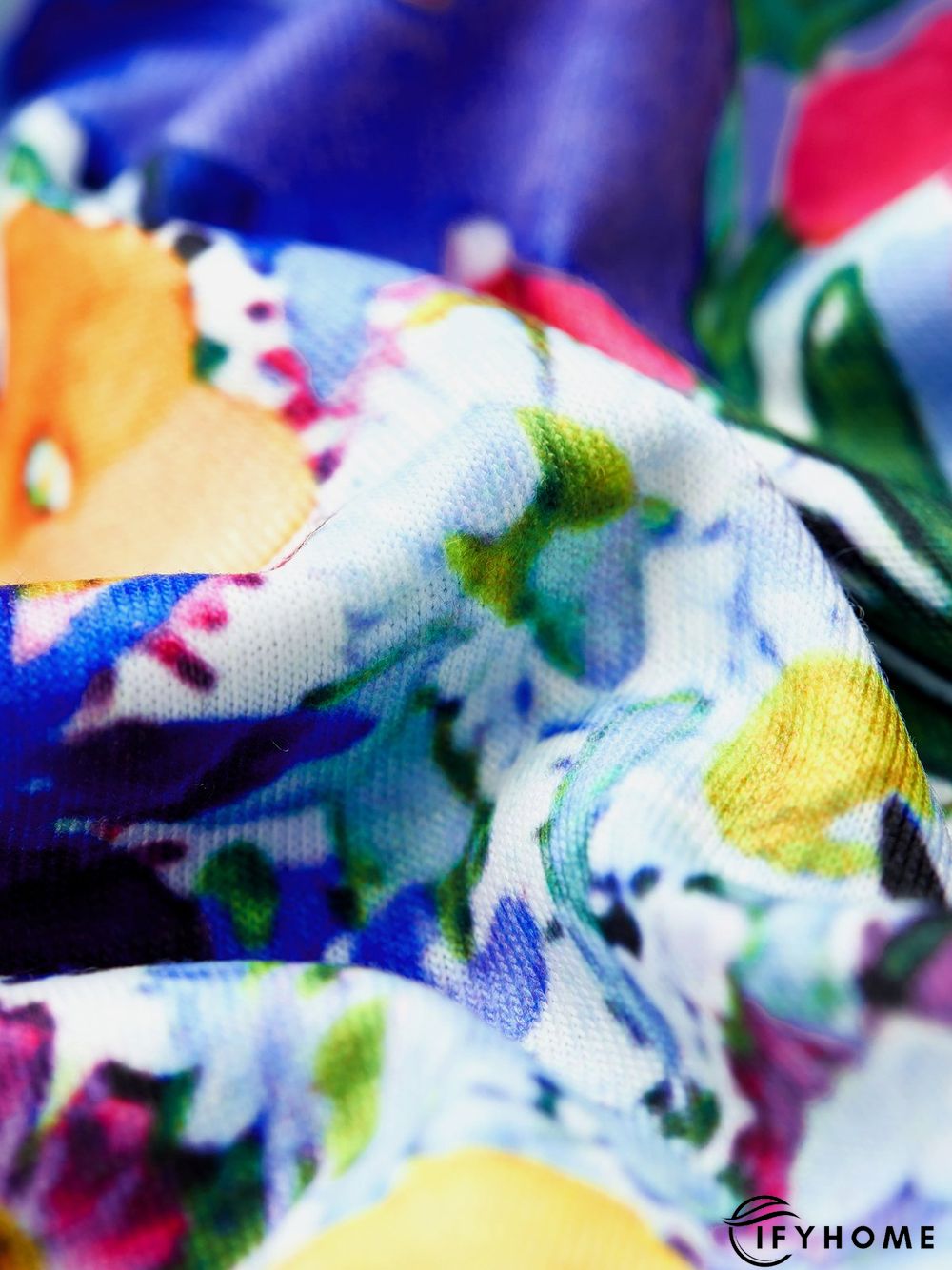 Floral Short Sleeve Printed Cotton-blend V neck Casual Summer Blue Top | IFYHOME