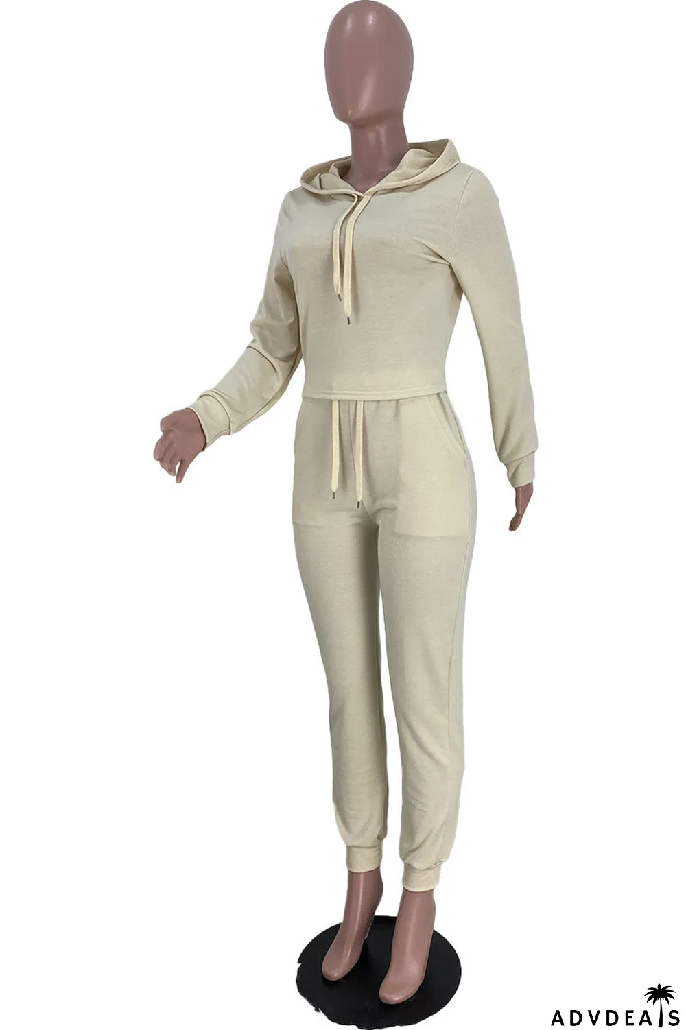 Coffee Fashion Casual Solid Basic Hooded Collar Long Sleeve Two Pieces