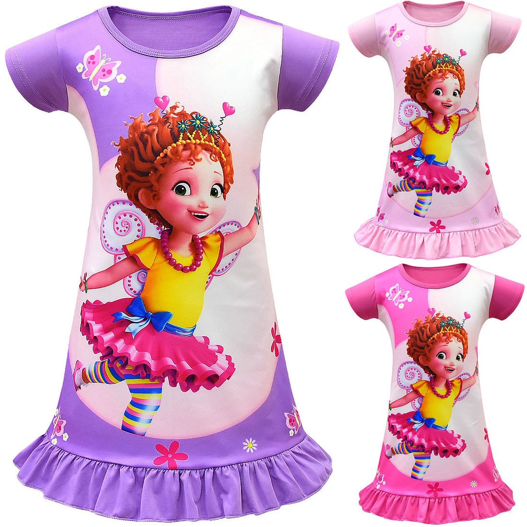 Fancy Nancy Cute Print Girls Dolls Short Sleeve Dress Birthday Outfit-Pajamasbuy