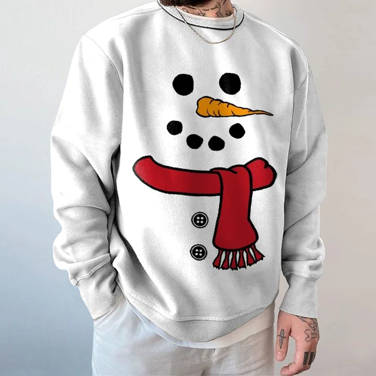 BrosWear Crew Neck Christmas Snowman Print Loose Sweatshirt