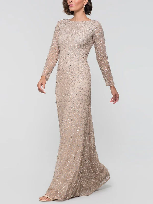 Long Sleeve Beaded Delicate Gold Thread Wedding Party Women's Dress