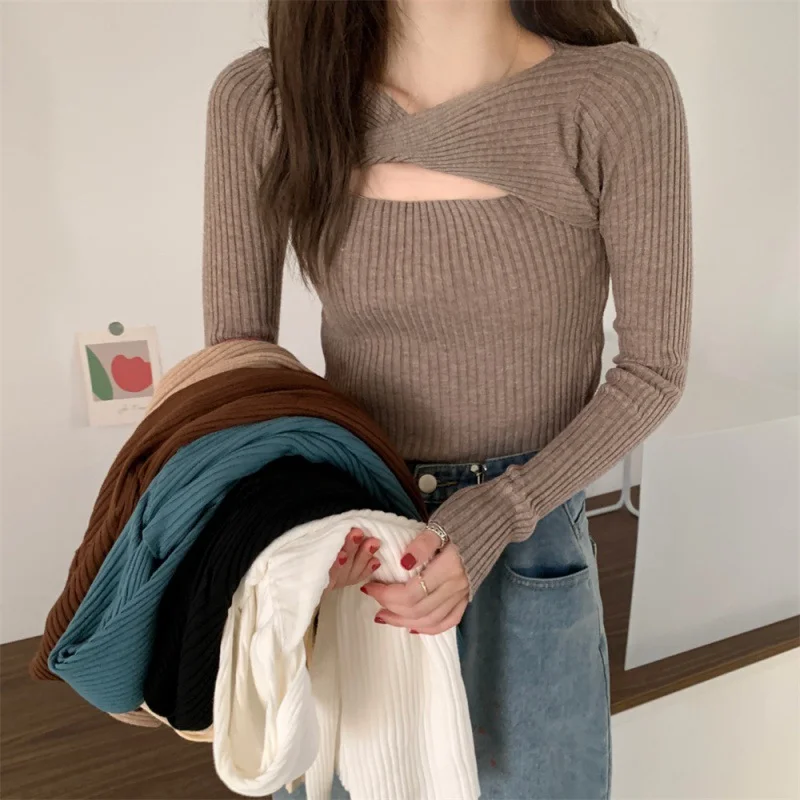 Uveng Uveng Slend Hollow Long-Sleeved Knitted Shirt Girl 2024 Spring And Autumn Careful Machine Slimming V Collar Hooded Apricot Color Coat