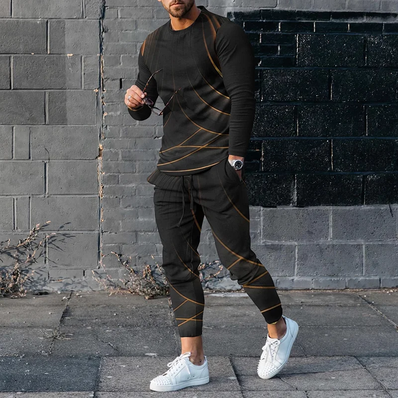 Men's  Art Line Casual Long Sleeve T-Shirt And Pants Co-Ord