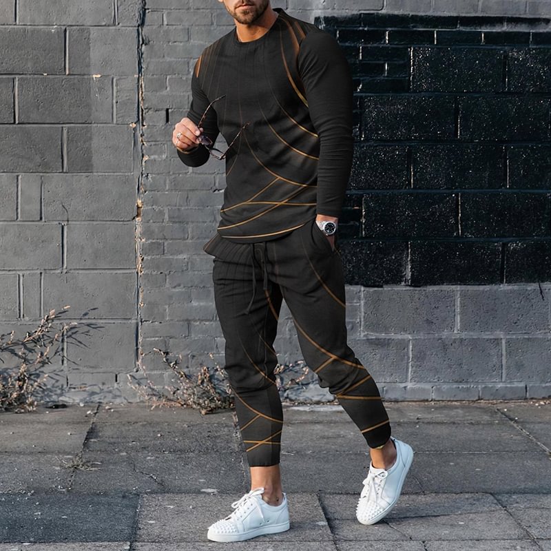 Men's  Art Line Casual Long Sleeve T-Shirt And Pants Co-Ord