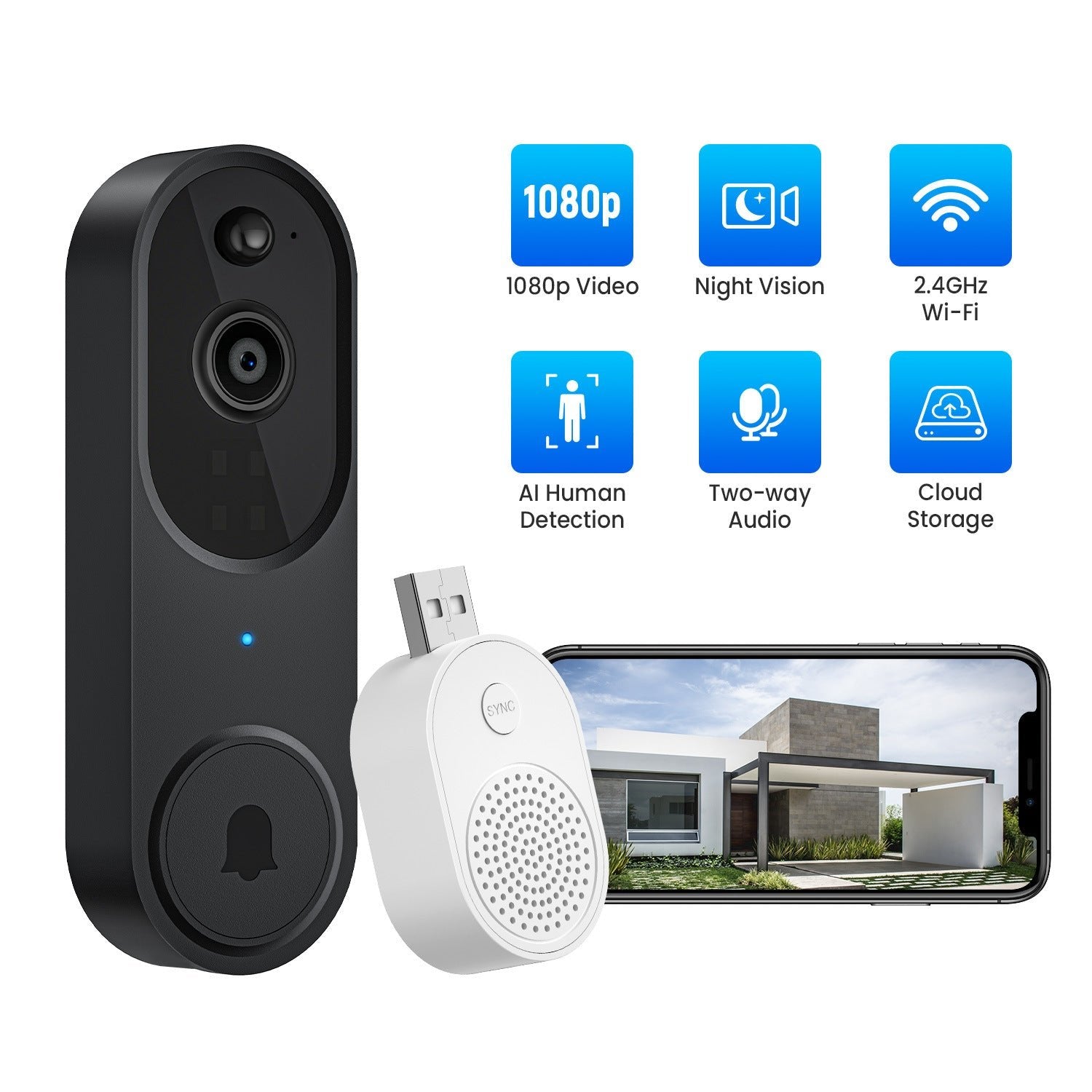 Waterproof WiFi Video Doorbell Camera with Night Vision