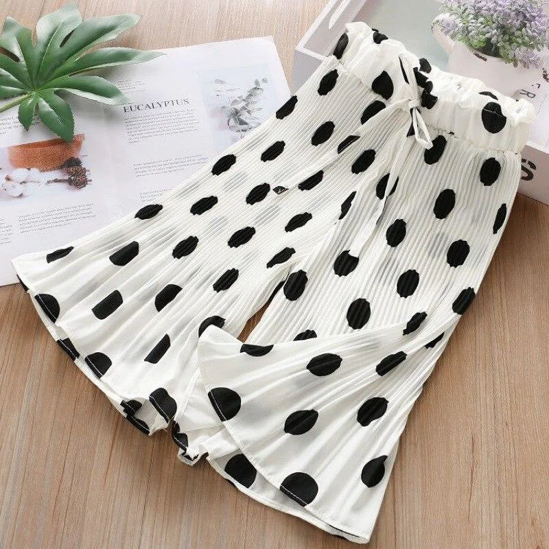Girls Pants Summer Elastic Chiffon Breathable Loose Wide Leg Pants Girl Clothes Casual Pleated Leggings for Girls