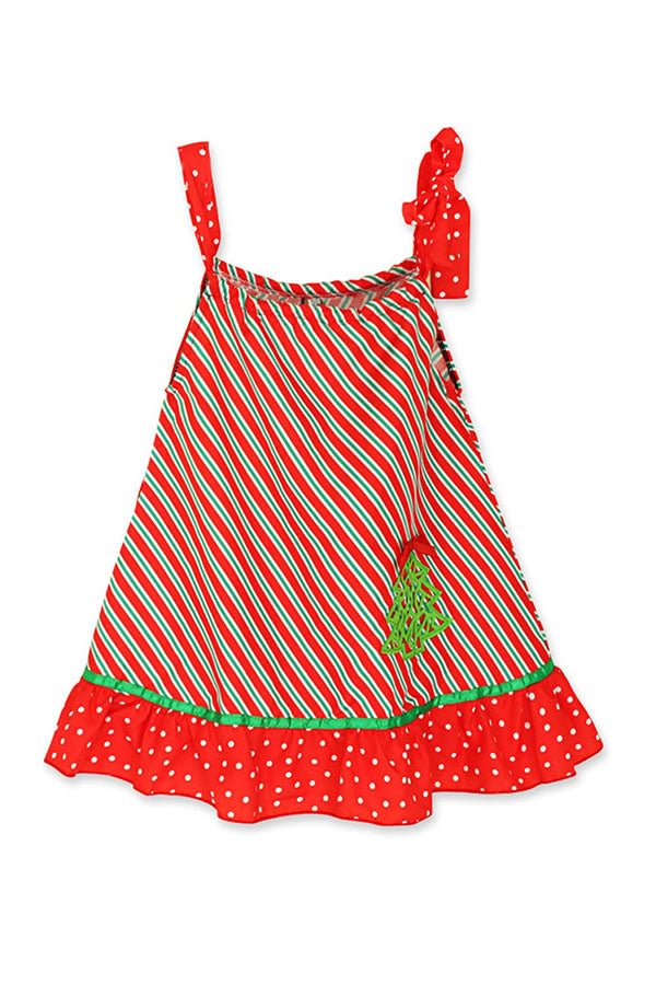 Cute Sleeveless Stripe Polka Dot Christmas Dress For Kid Girls Red-elleschic