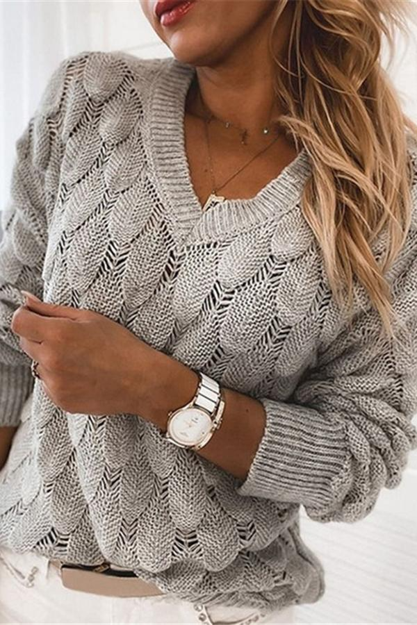 Hollow Out Casual V-Neck Sweater