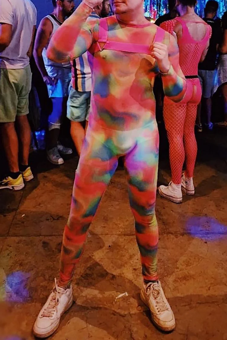 Rainbow Colorblock Tie-Dye Round Neck Long Sleeve Jumpsuit [Pre-Order]