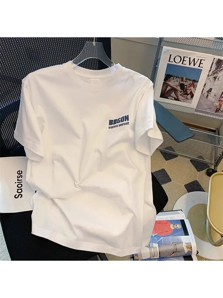 2022 New Y2k Tops E-girl Summer Print T-shirt Casual Fashion Oversize Short Sleeve White Tee O-neck All-Match Clothes Women Tide