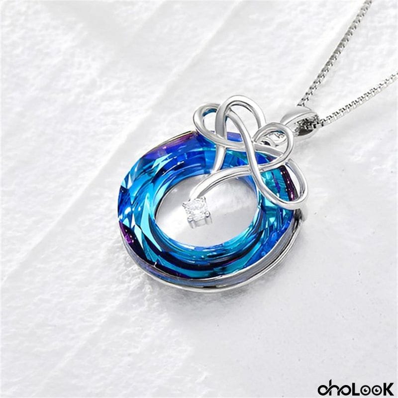 Forever Love Ocean Blue Crystal Heart 925 Silver Necklace