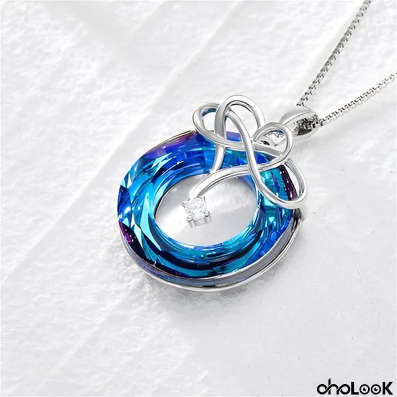 Forever Love Ocean Blue Crystal Heart 925 Silver Necklace