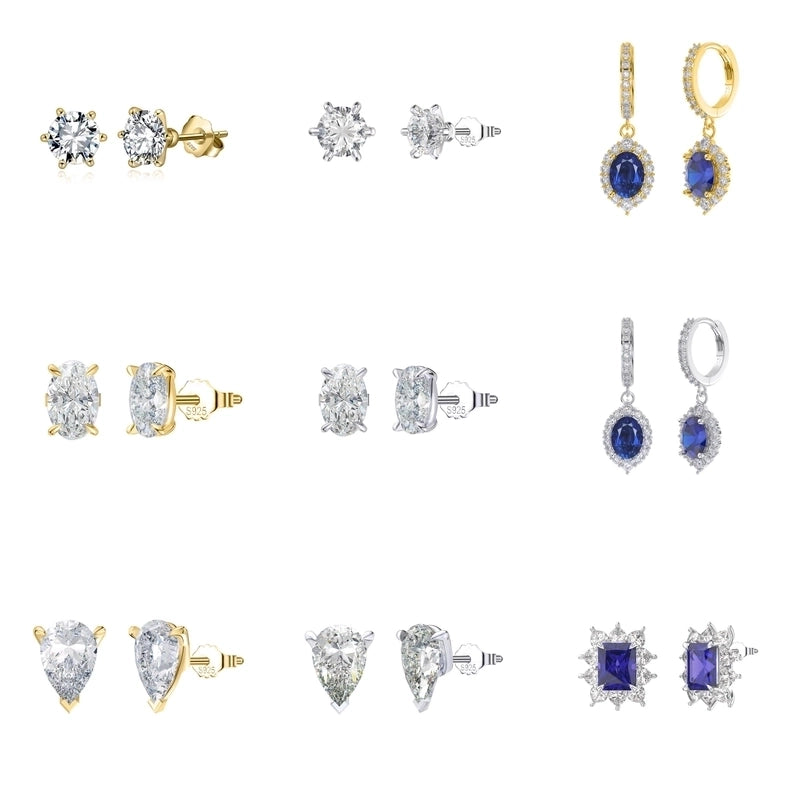 White Gold Plated Silver Plated 925 Sterling Silver Zircon 925 Sterling Silver Earrings Round Heart Shape Rhombus Earrings