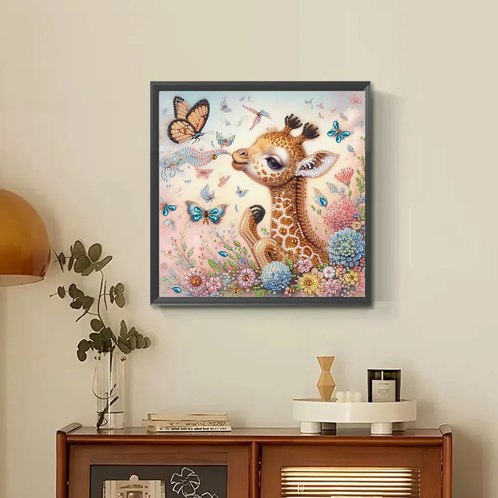 Diamond Painting - Partial Special Shaped Drill - Cute Flower Giraffe(Canvas|30*30cm)