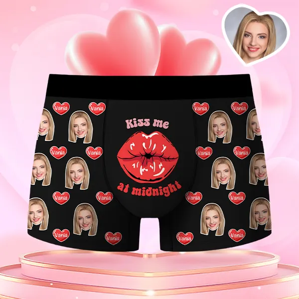 Valentine's Day Gifts Kiss Lips Custom Face Men's Boxer Funny Face Gift For Boyfriend Style Underwear Birthday Gifts For Husband, Waistband Text Boxer Gift