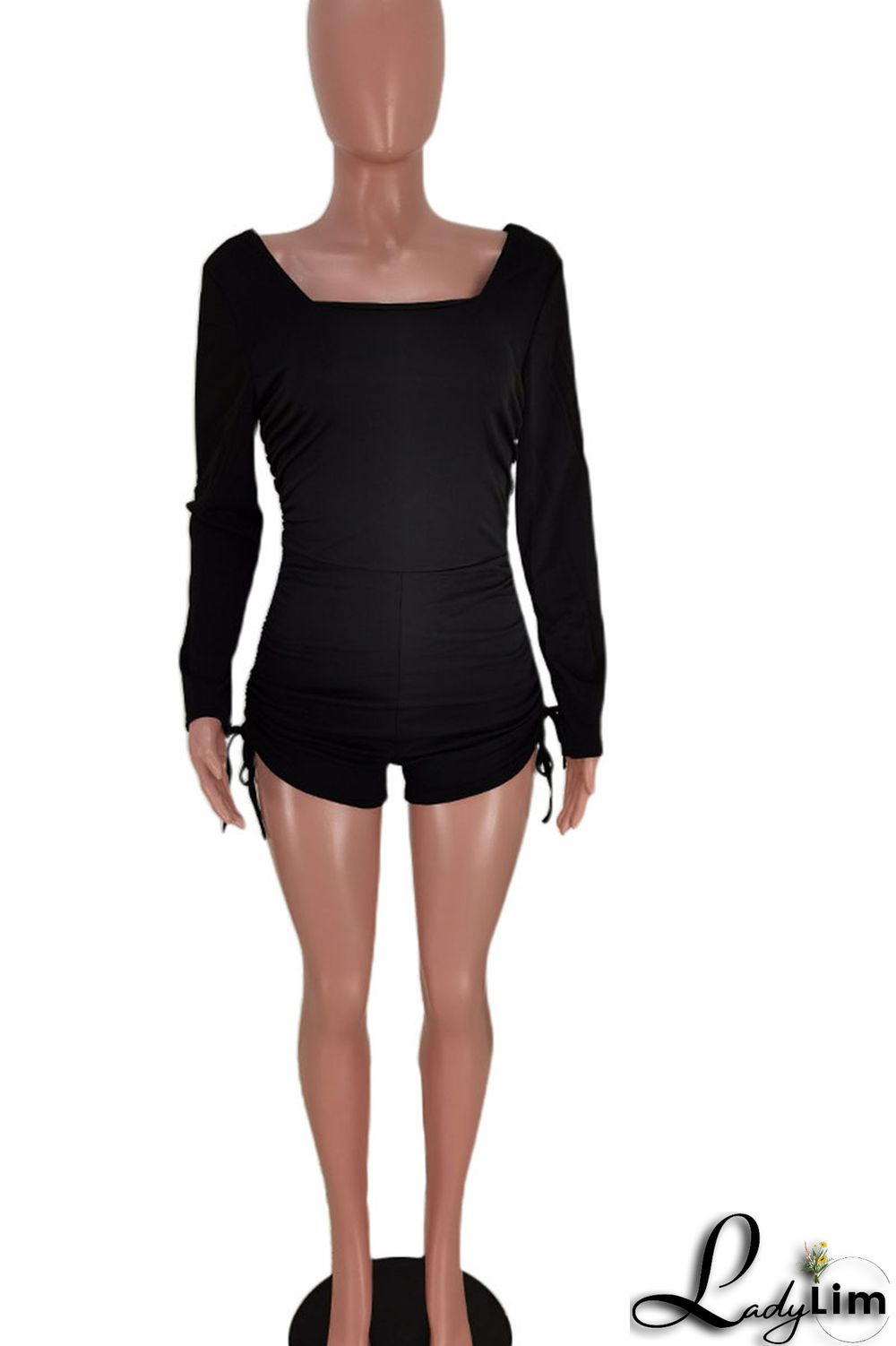 Light Blue Casual Sportswear Solid Split Joint Draw String Fold U Neck Regular Jumpsuits